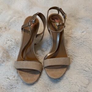 Calvin Klein Taupe Suede & Metallic Strap Heels